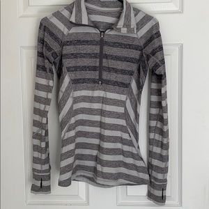 Lululemon race your pace 1/2 zip grey striped 4